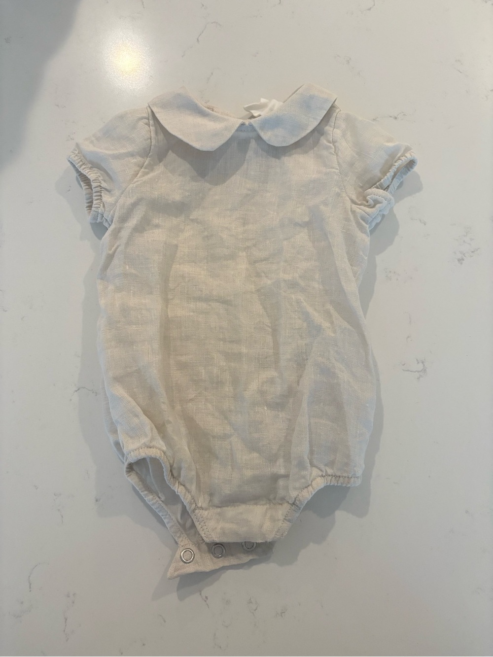H&M Linen Peter Pan Collar One-Piece in Cream